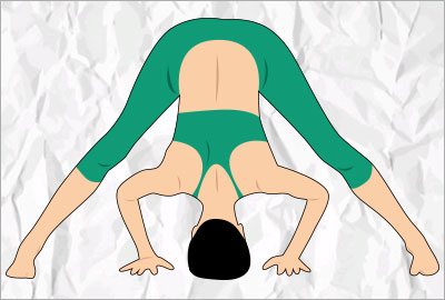 Wide legged forward bend yoga pose