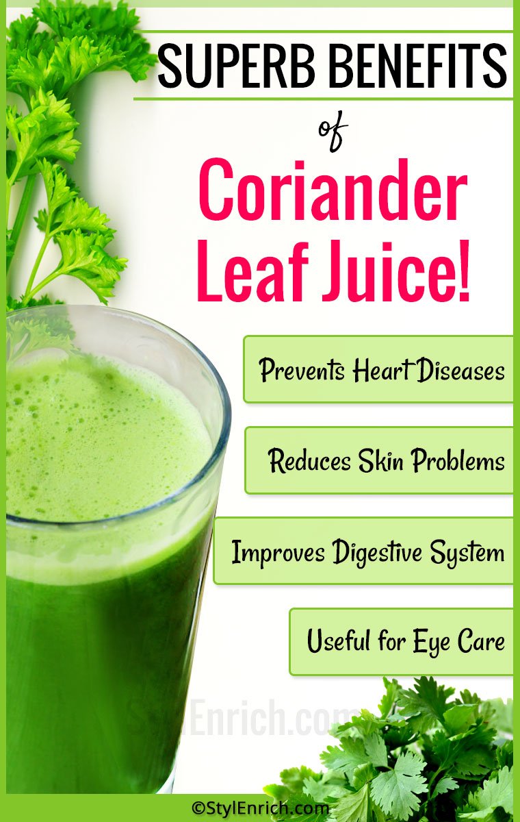 cilantro health benefits or coriander leaves juice benefits