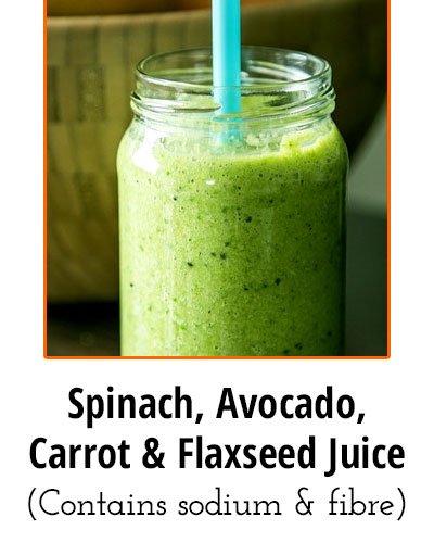 Spinach, Avocado, Carrot, and Flaxseed Juice Low Sodium Food