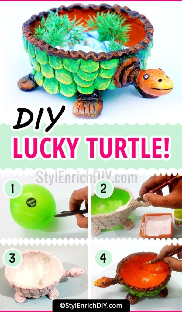 DIY Room Decor Lucky Turtle Craft Made Using Plastic Ball!