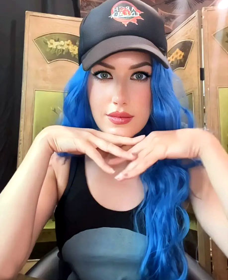 Blue Rinse Long Hair Style with Cap